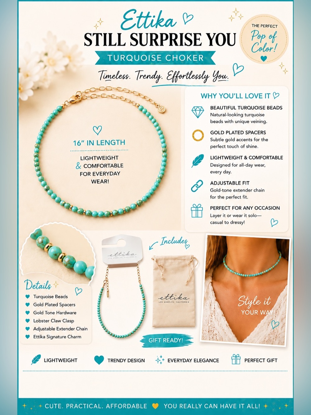 Ettika - Still Surprise You Choker with Turquoise and Gold Plated Spacers